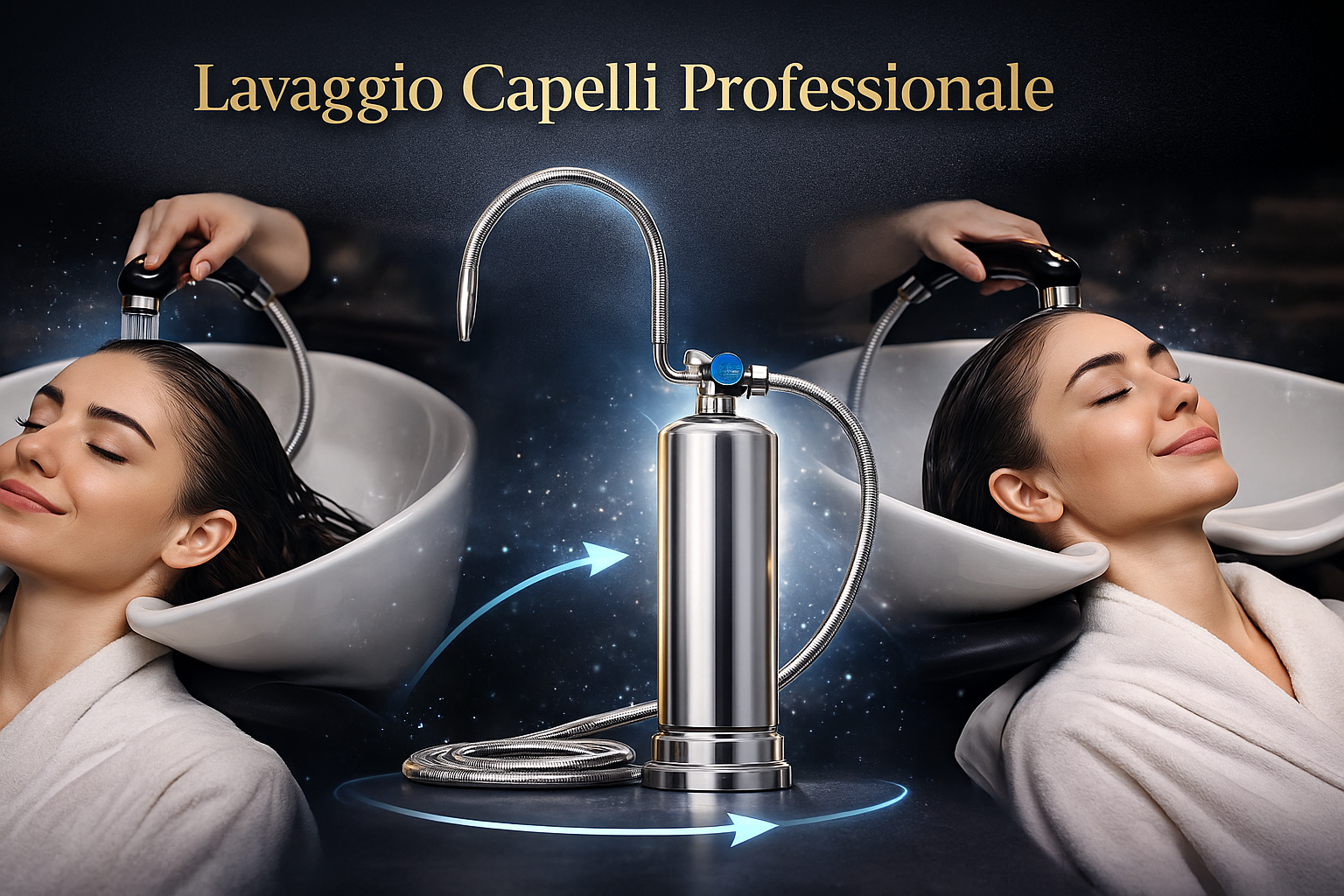 Esempio reale di integrazione della doccia termale e del lavatesta in un salone di parrucchieri, con protocolli lavatesta riassunti.